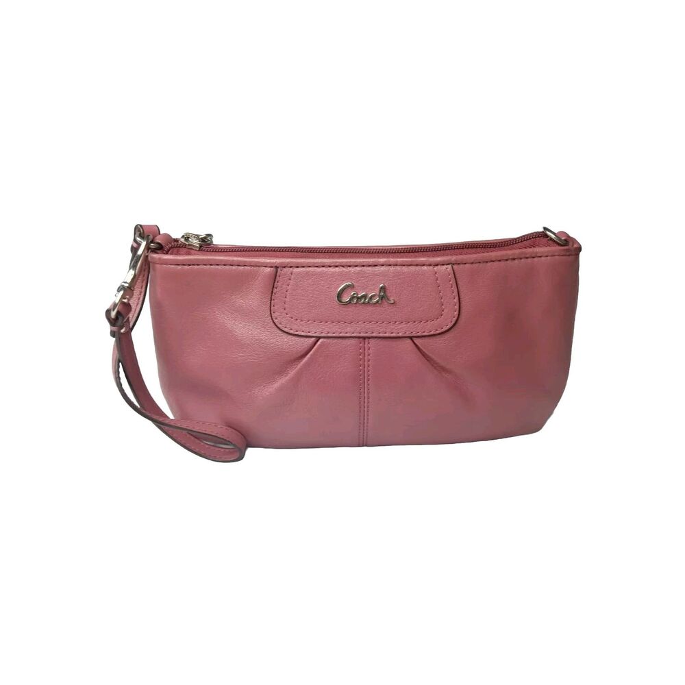 Coach Ashley Leather Wristlet Dark Pinkish Brown Large - Picture 3 of 9
